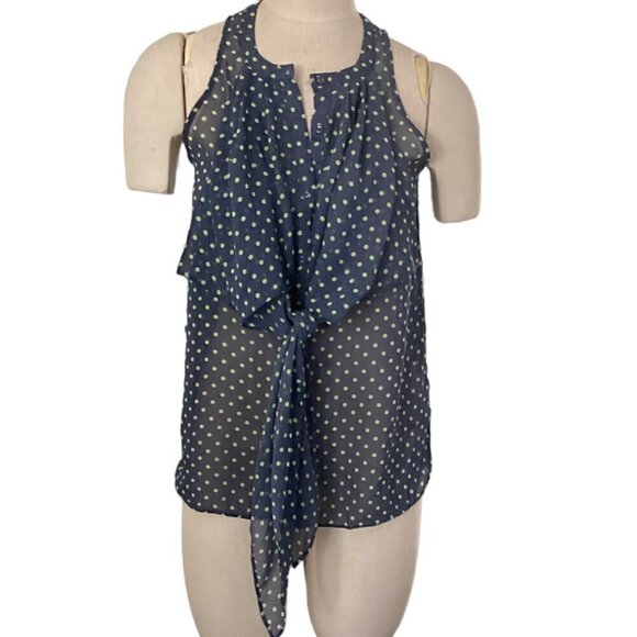 Vera Wang Princess Sheer Sleeveless Polka Dot Button-Up Top Sz S Blue 12A - Picture 1 of 10